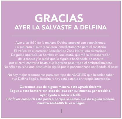 La carta de agradecimiento de Pilar al motoquero y "ángel"