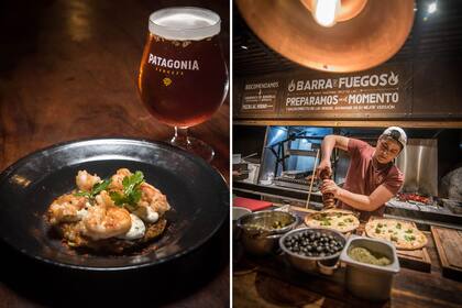 La carta de comida tiene impronta patagónica, como el cordero, la trucha, hongos de pino y ahumados. También hay pizzas y hamburguesas.