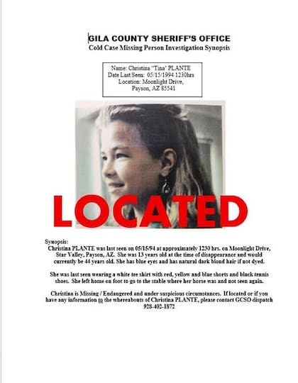 La carta de desaparición de Christina en Arizona