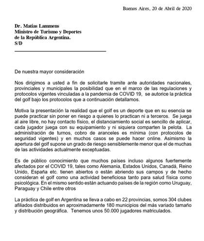 La carta de la AAG para Matías Lammens