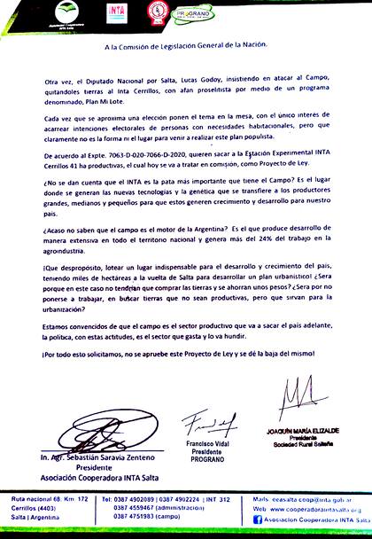 La carta de las asociaciones de productores a los integrantes de la Comisión de Legislación General de la Cámara de Diputados