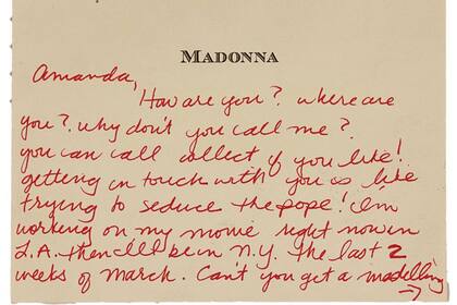 La carta de Madonna a Amanda Cazalet que está siendo subastada por Internet