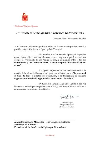 La carta de monseñor Oscar Ojea