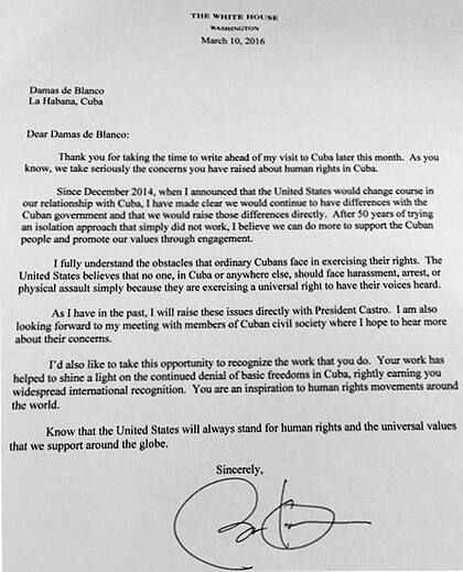 La carta de Obama a las Damas de Blanco