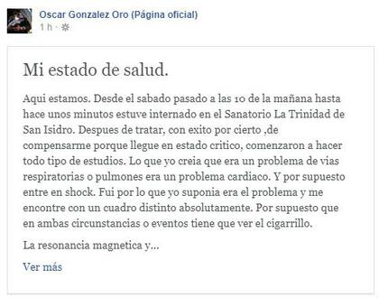 La carta de Oscar González Oro publicada en Facebook