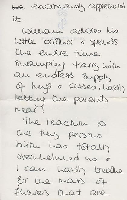 La carta de puño y letra de Diana muestra cómo William adoraba a su hermano.