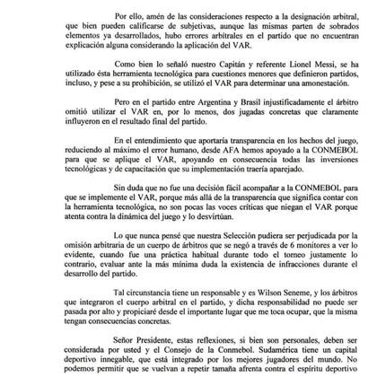 La carta de Tapia dirigida a la Conmebol