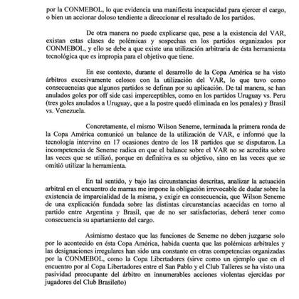 La carta de Tapia dirigida a la Conmebol