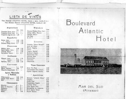 La carta del Hotel, que buscaba brindar un servicio a la altura de los más lujosos de su época, como el Bristol en Mar del Plata