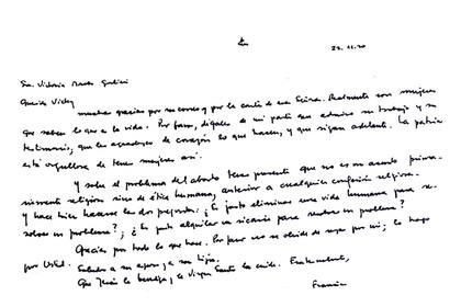 La carta manuscrita que el papa Francisco le envió a la diputada Morales Gorleri