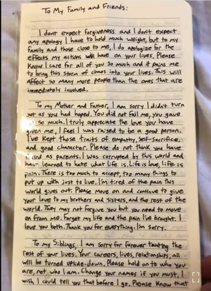 La carta dirigida a su familia