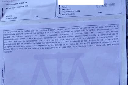 La carta documento enviada a un trabajador de la empresa