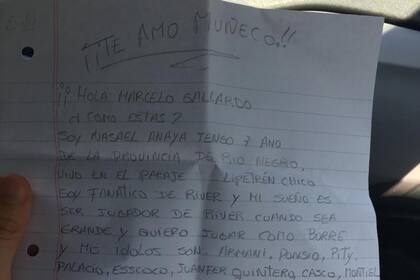 La carta escrita a mano de Nasael para Marcelo Gallardo