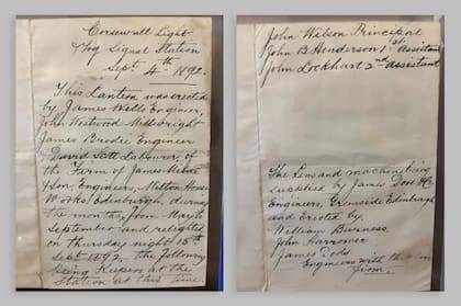 La carta hablaba de las personas que trabajaron en la reparación del faro en 1892
