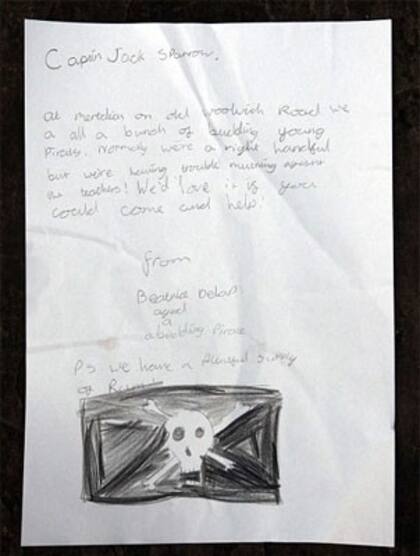 La carta que escribió la niña a Jack Sparrow