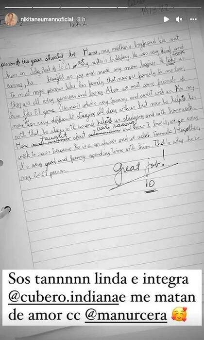 La carta que Indiana Cubero le escribió a Manuel Urcera