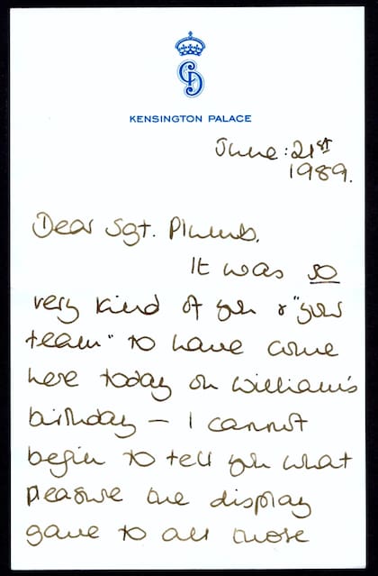 La carta que la princesa Diana le envió a un oficial de la Policía Metropolitana en 1989