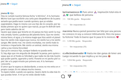 La carta que le escribió la actriz a su hijo y los comentarios que recibió en sus redes (Foto: Captura Instagram @jmena)