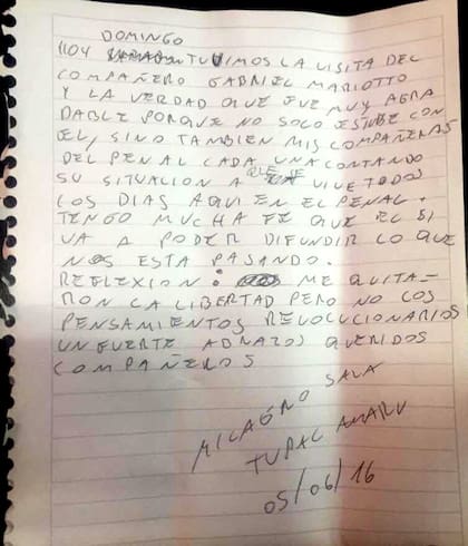 La carta que Milagro Sala le entregó a Mariotto en el penal