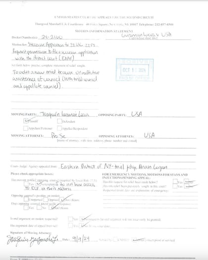 La carta que presentó el Chapo Guzmán solicitando un nuevo juicio por extradición ilegal y asesoría legal inadecuada