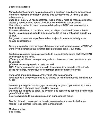 La carta que publicó Ezequiel Garay