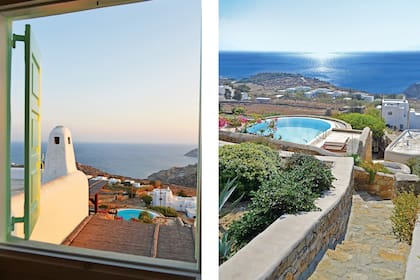 La casa es parte de un complejo otras ocho similares que comparten la pileta, pero con un paisajismo tal que el camino se recorra como si fuera propia. "Algo que como interiorista aprecio es el hecho de que, al estar regulada, la construcción en Mykonos es homogénea, lo que hace a la isla tan p