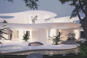 La casa griega no tiene paredes en su planta principal, lo que la deja conectarse con la naturaleza directamente