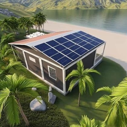 La casa prefabricada cuenta con paneles solares en el techo y construcción que permite la entrada de luz natural (Amazon)