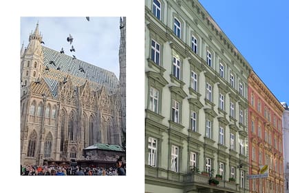 La catedral de San Esteban. A la derecha, los edificios de altura y estilo similar, descontracturados con soprendentes tonos pastel en las fachadas.