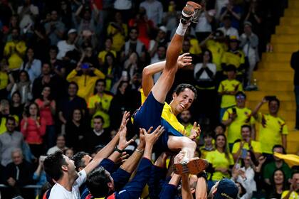 La celebración de Daniel Galán, que consiguió el punto final para Colombia, al batir a Londero.