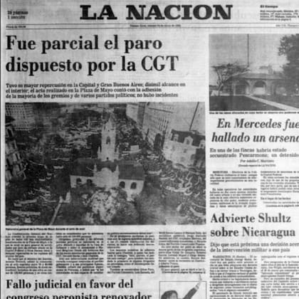 La CGT realizó su segundo paro general contra el gobierno de Raúl Alfonsín el 23 de mayo de 1985