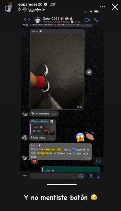 La charla de WhatsApp que tuvo Leandro Paredes con sus amigos antes del Mundial de Qatar (Foto: Instagram @leoparedes20)