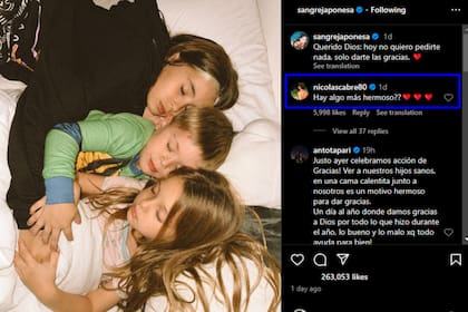 La China Suárez compartió una foto de sus hijos y Nico Cabré le dejo un sentido comentario (Foto Instagram @sangrejaponesa)