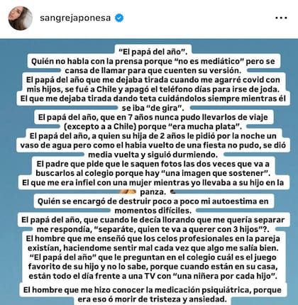 La China Suárez contra Vicuña: "Quién se encargó de destruir poco a poco mi autoestima en momentos difíciles"