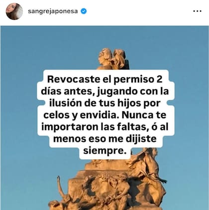 La China Suárez en su posteo de Instagram: "Nunca te importaron las faltas, ó al menos eso me dijiste siempre."