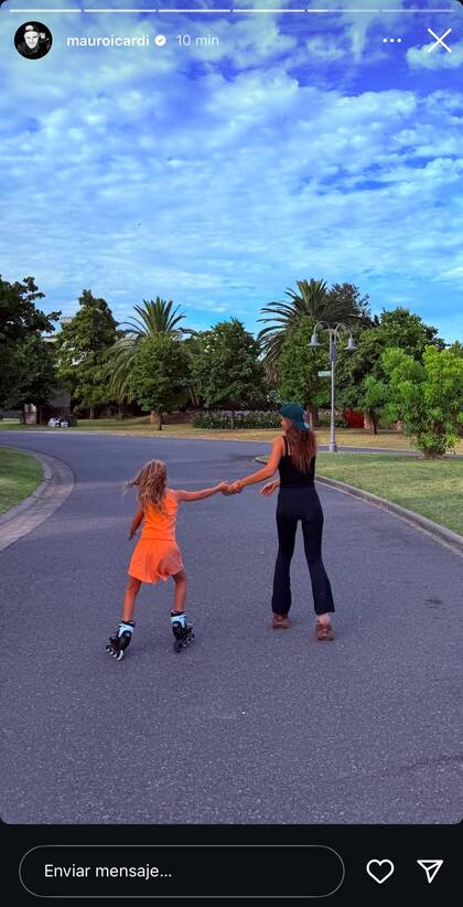 La China Suárez patinando con Isabella Icardi (Foto: captura Instagram/@mauroicardi)