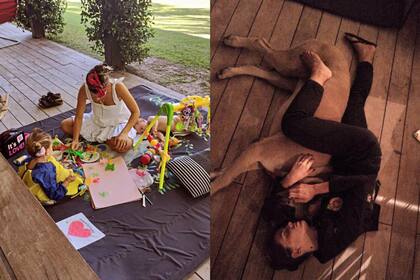 Durante el fin de semana, La China Suárez compartió momentos con sus hijos y se refugió en el amor de uno de los perros del lugar