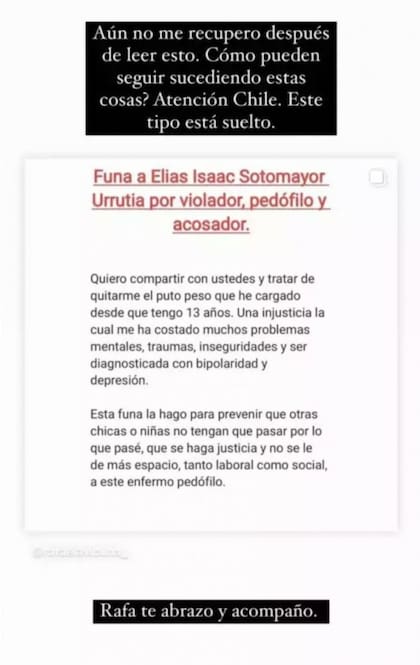 La China Suárez se refirió en su Instagram a la denuncia de Rafaela Vicuña, la sobrina de Benjamín