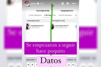 La China Suárez y Marcos Ginocchio comenzaron a seguirse luego de la Bresh y el after que compartieron