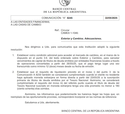 La circular del BCRA