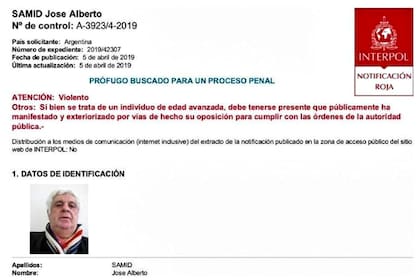 La circular roja de Interpol de Samid