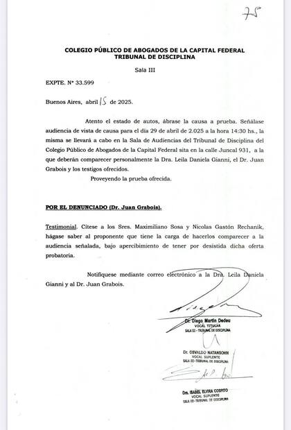 La citación a Grabois y Gianni