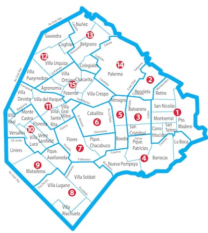 La ciudad de Buenos Aires se compone de 15 comunas con una junta de 7 miembros cada una