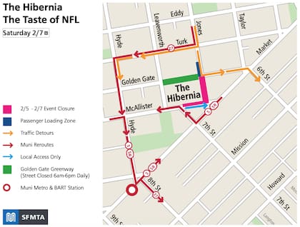 La ciudad de San Francisco informó sobre los cortes viales que se realizarán durante la semana previa al Super Bowl (SFMTA)