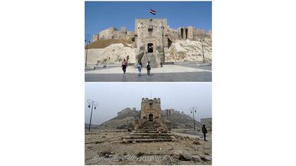 La ciudad vieja antes de que fuera dañada el 9 de agosto de 2010 (arriba) y después el 13 de diciembre de 2016