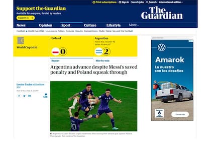 La cobertura de The Guardian de la victoria de Argentina sobre Polonia