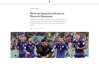 La cobertura de The New York Times de la victoria de Argentina sobre Polonia