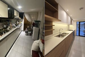 La cocina del departamento de Miró al 500, antes y después de las obras previas a que lo compre Adorni