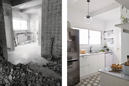 La cocina se reubicó, lo que liberó la ventana de campana y alacenas colgantes.