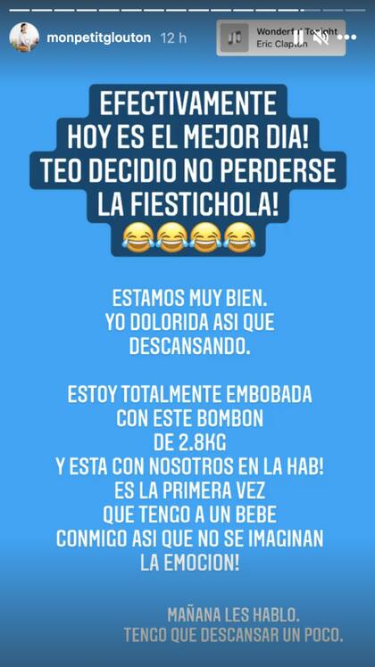 La cocinera confirmó la noticia a través de una story en su cuenta de Instagram